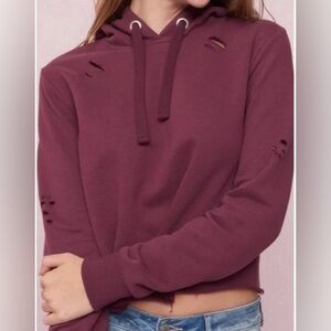 Garage Women’s Burgundy Distressed Cropped Hoodie, Size XS
